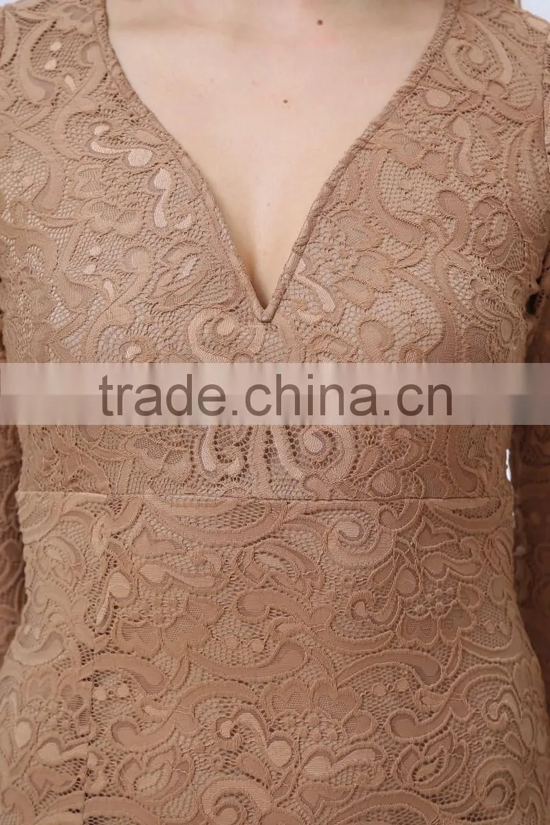 Sexy women v-neck cutout back side split slim lace maxi dress wholesale