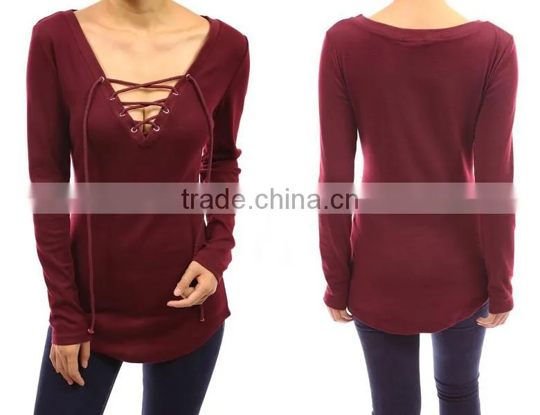 2016 colorful v neck sex women clothing with long sleeve
