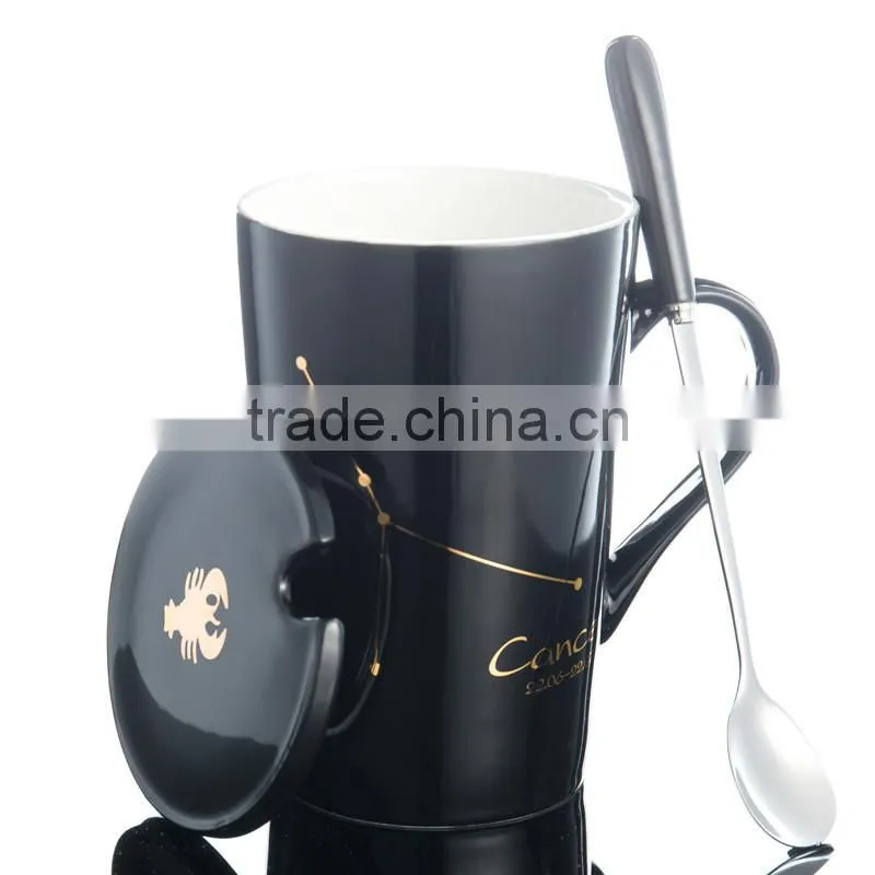 2017 Hot Sell 420 ML Ceramic Tea Cup Coffee Cup Mug Cup With Lid And Spoon