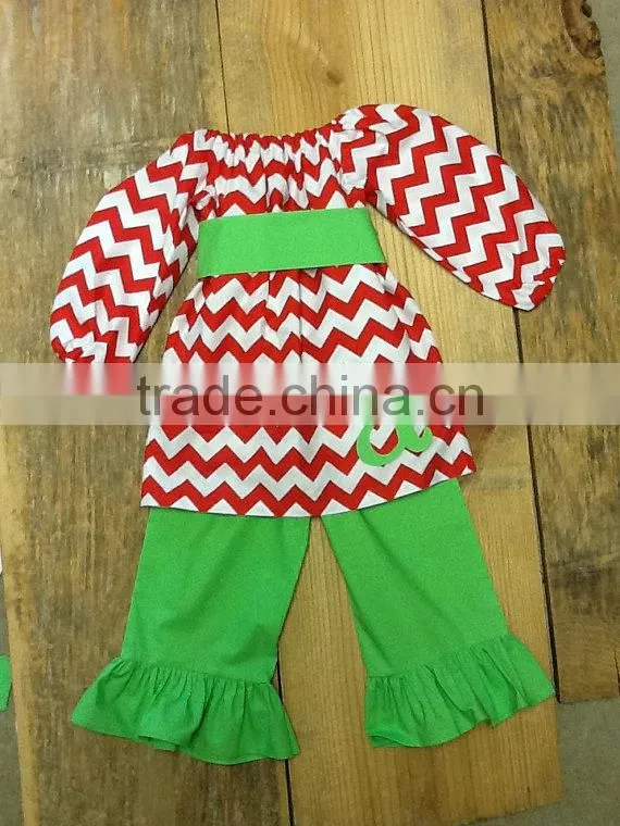 Newest fall clothing set baby girl boutique christmas outfits girls red chevron ruffle outfits