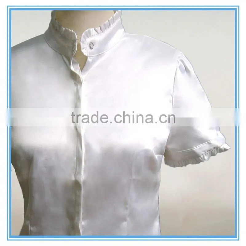 New Design Stand Collar Short Sleeve White Shirt For Women