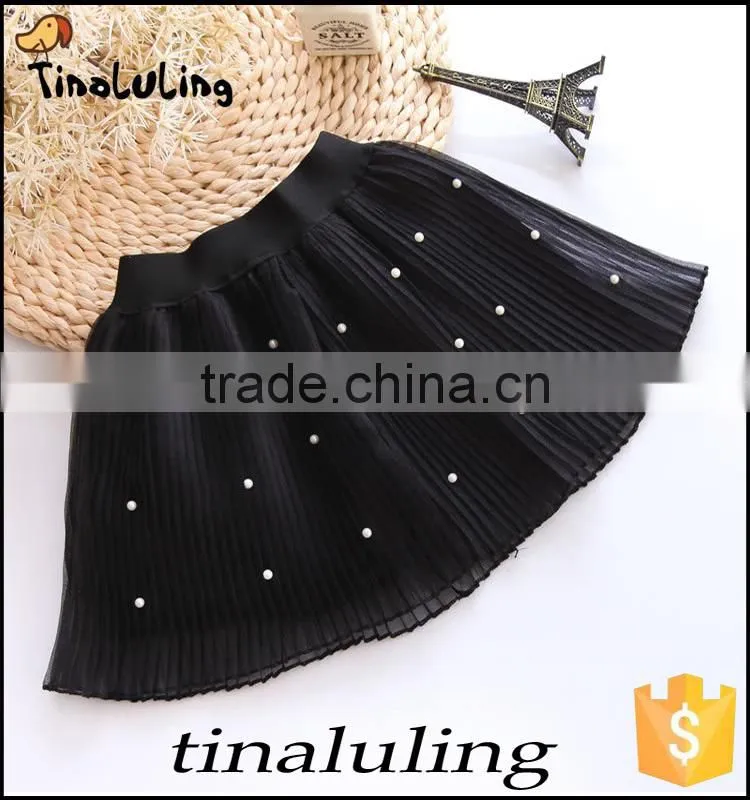 girls red tutu skirts with pearl children black elastic band mini skirts