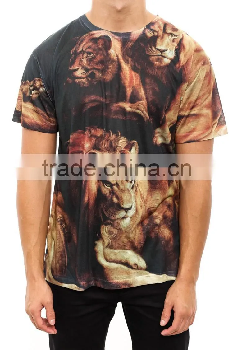 lion king sublimation t-shirt, 100% polyester sublimation t-shirt, cheap full sublimation tee