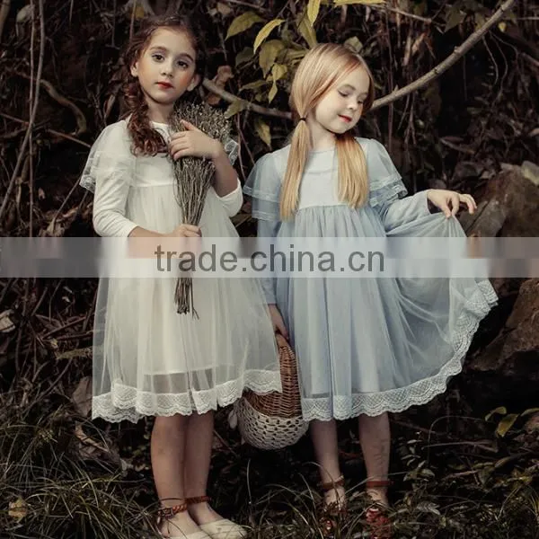 Baby Flower Girls Fall Lace Long Sleeve Chiffon Wedding Dress