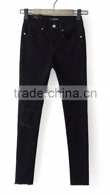 Runwaylover EY0618P New Design 2017 Ladies Fashion Washed Hole Jeans