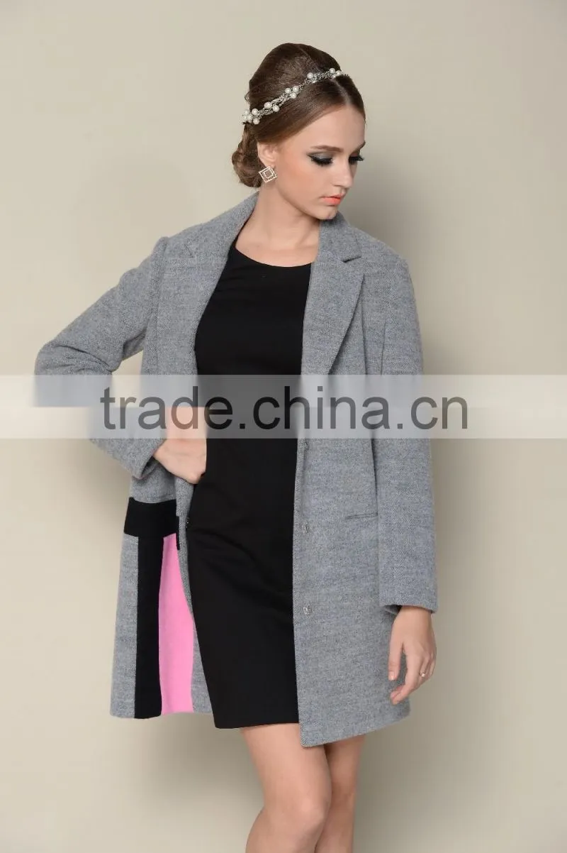 Custom made contrasting colored elegant grey blue french fashion winter coats