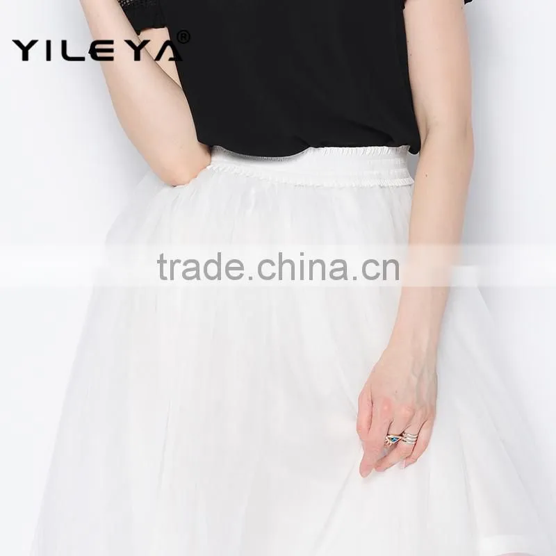 latest woman elastic waist muti layers white fluffy tutu skirt for adult