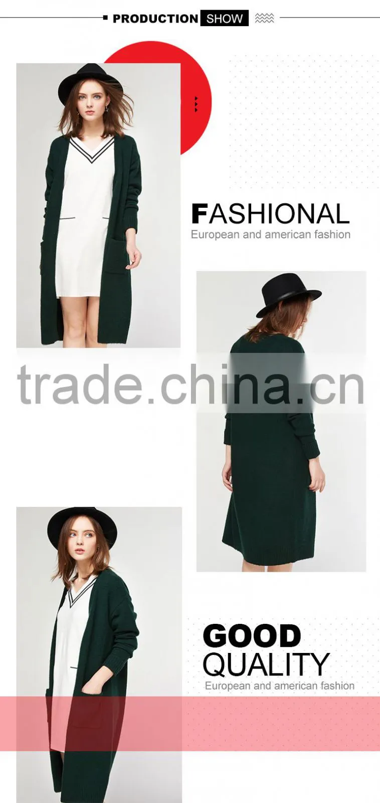 high quality popular sweater women knit ladies long coat design with pocket