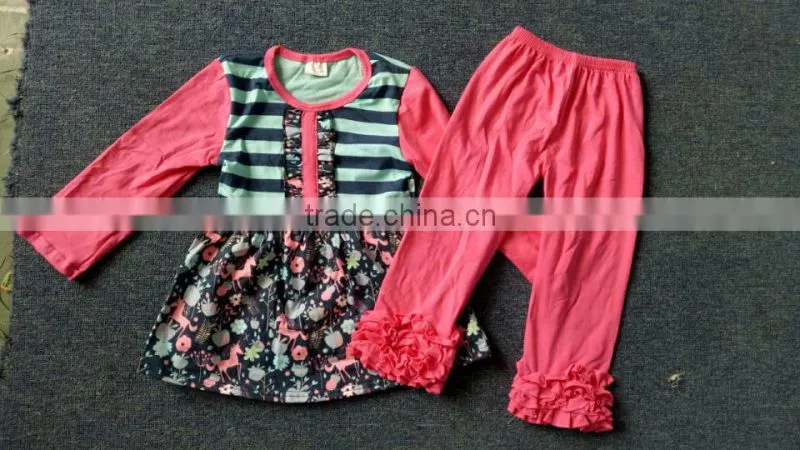 Wholesale Baby Girls Fancy Boutique Clothing Fall Printing Ruffle Top Clothing Sets Remake Outfits