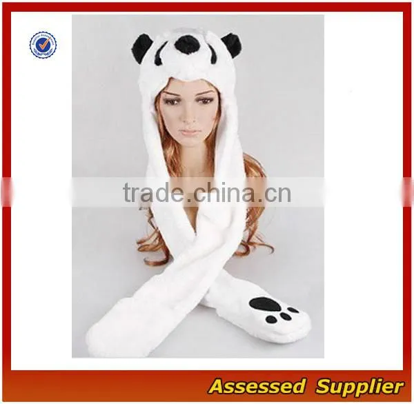 XJ01182/Long winter plush hat / fashion panda plush hat with paw