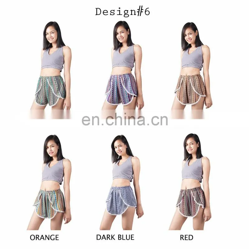 Lofbaz Women's Printed Lace Summer Beach Pom Pom Sexy Festival Hot Shorts