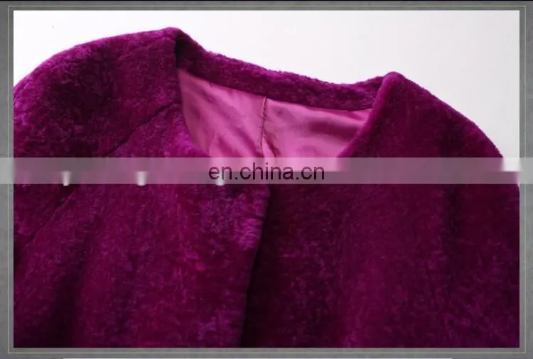 hot pink Merino sheep wool sheep shearling fur rose red overcoat with raccoon trimming