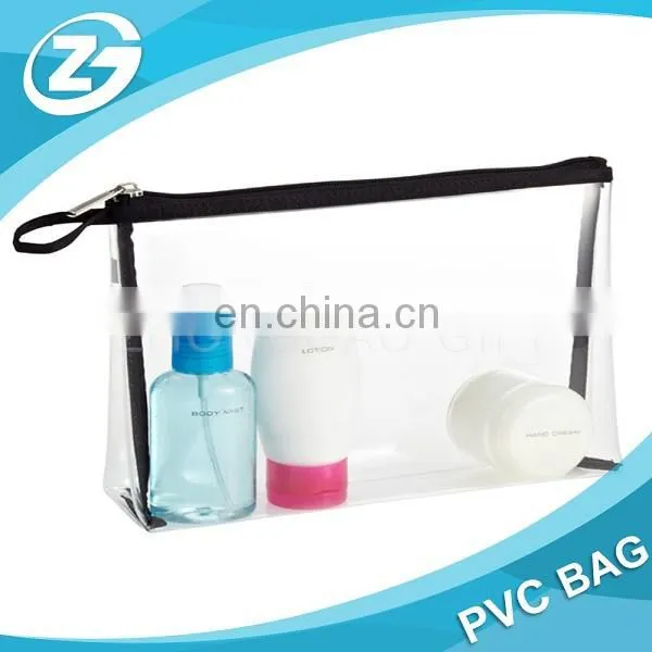 Waterproof Traspaent Logo Printed Polyester PVC Black Cosmetic Bag