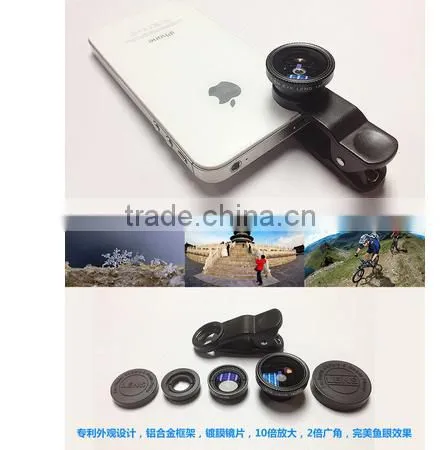 3 in1focusing mirror focus lamp fisheye lens ,mini camera lens 3 in 1 lens kit