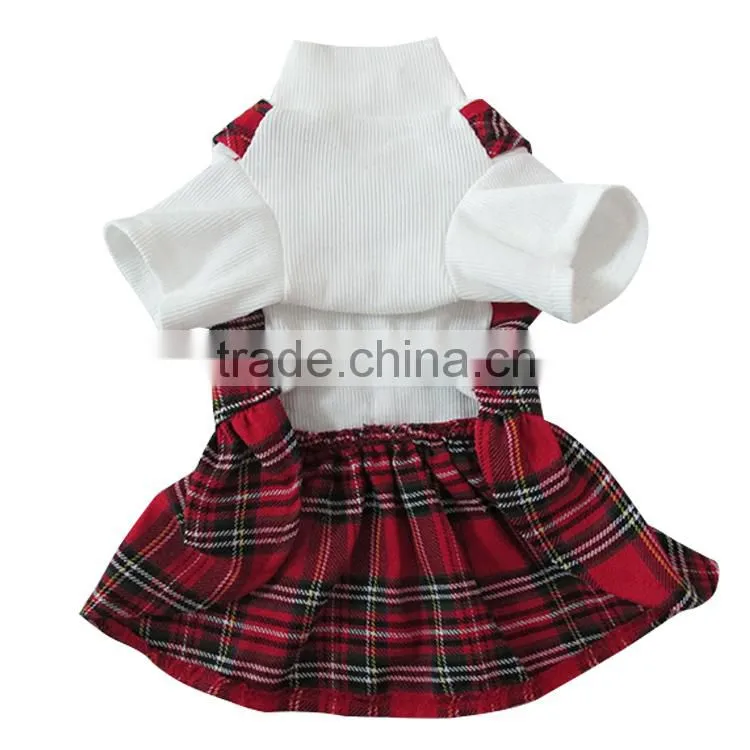 Wholesale Scotland Plaid Decorative Border Dog Skirt with White Collar
