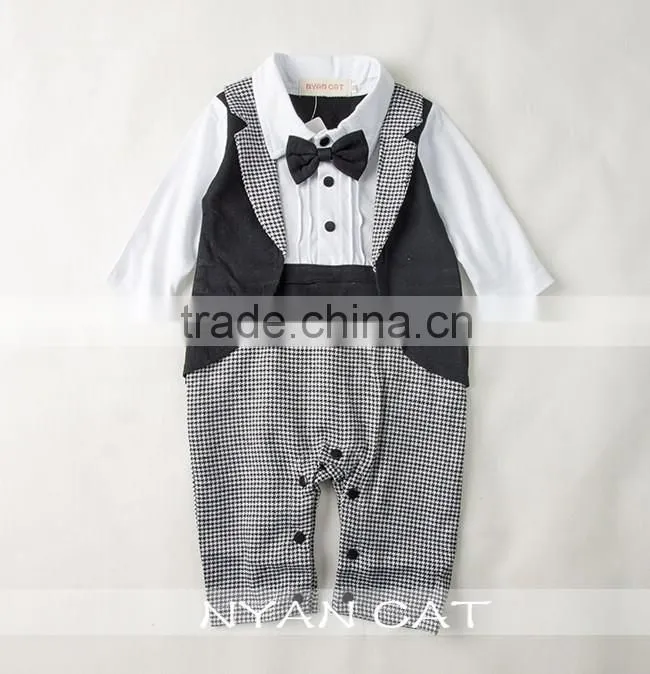 2016 Hot sale Spring & Autumn Kids Clothes Gentleman organic cotton fake 2pcs jumpsuits 2 color handsome boy kids rompers