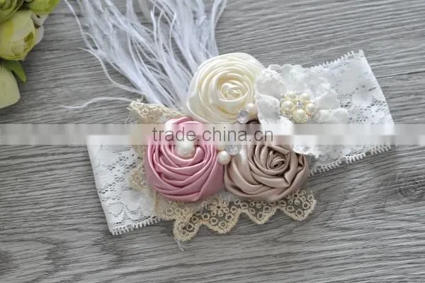 wholesale beautiful girls hair accessory fashion feather flower baby kids headband for 0-3years