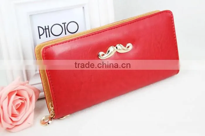 Women's Classic Multifunction PU blue coin purse wallet with Mustache
