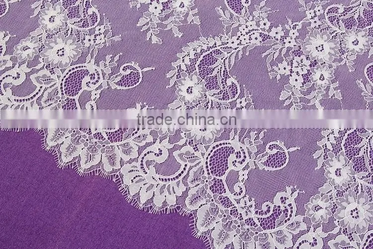 Bridal white french lace flower embroidery fabric for dress