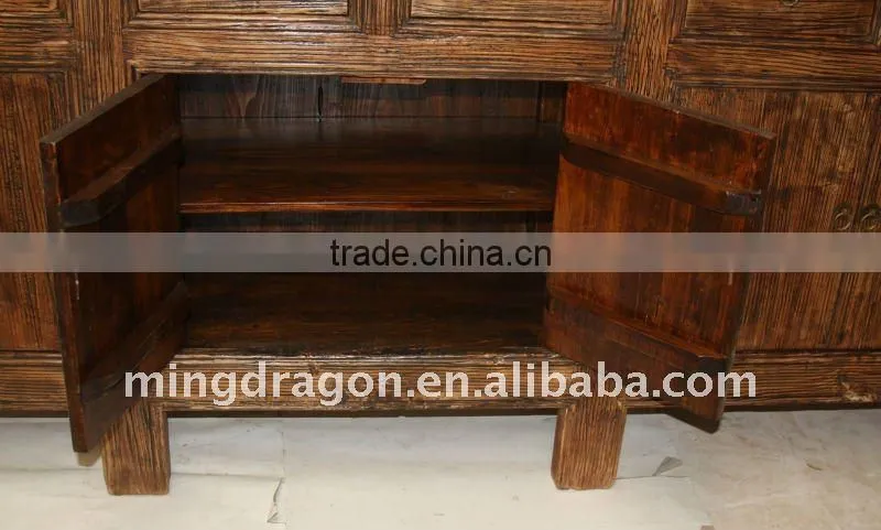 Antique Chinese Reclaimed Wood Six Door Six Drawer Cabinet