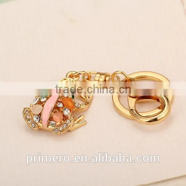 New Fashion Cat eye stone Frog Keychain Crystal purse Bag Key Chain ring key Gift
