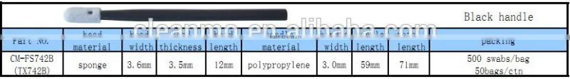 Cleanroom small swab CM-FS742 is subsitution to texwipe TX742B , sponge head, plastic handle
