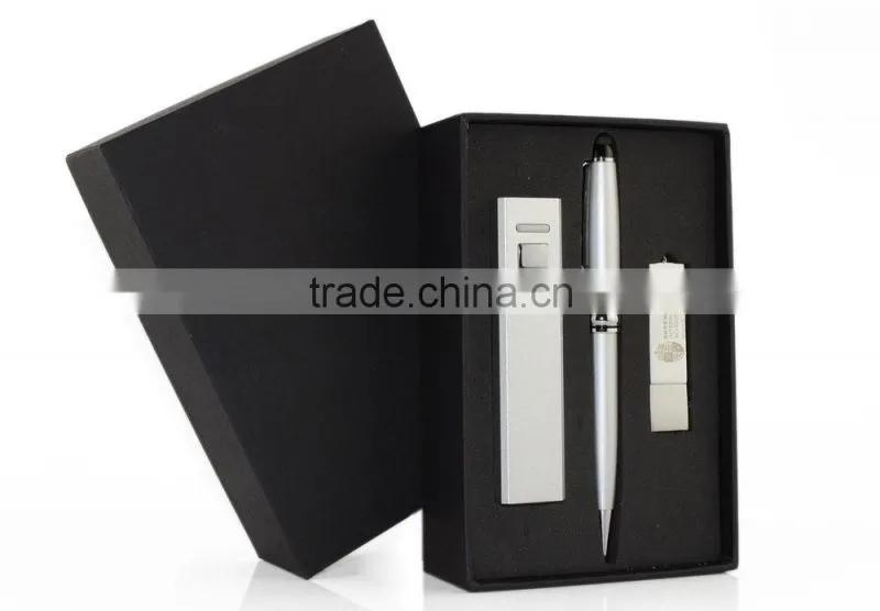 2015 Promotional Gifts High-grade computer accessories 3 in 1 gift bag with power bank&stylus pen &usb disk