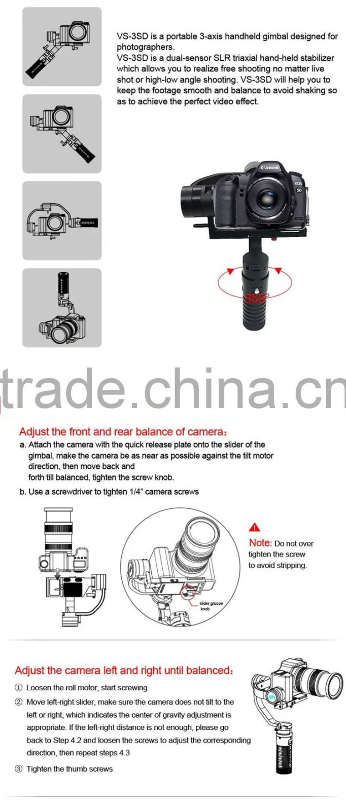 AFI Handheld Stabilizer Brushless Gimbal for DSLR Camera Support 2KG VS-3SD