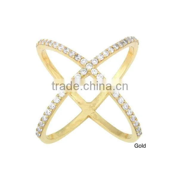 Best selling 925 Sterling Silver shiny Cubic Zirconia Wide X Ring
