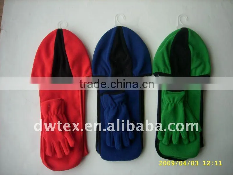 Polar fleece beanie hat scarf gloves set