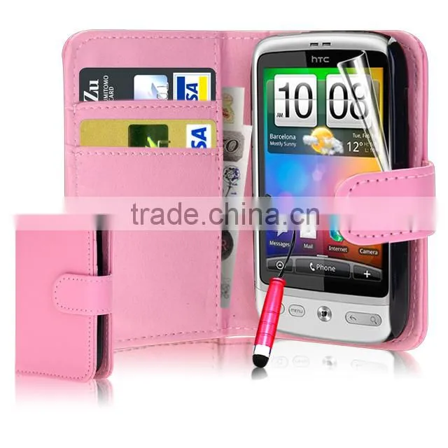 Set Screen Protector Stylus And Case For HTC Desire C , Dark Blue Leather Wallet Waterproof Case For HTC Desire