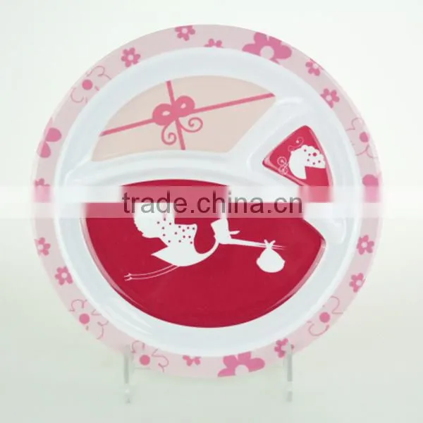 Hot sale melamine 3 pcs cute design divided dinnerware sets for kid