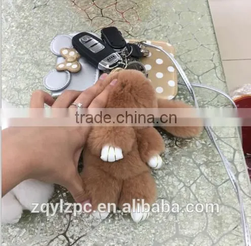 Big soft cute rex rabbit fur toy keyring decorate keychain trimming for keys