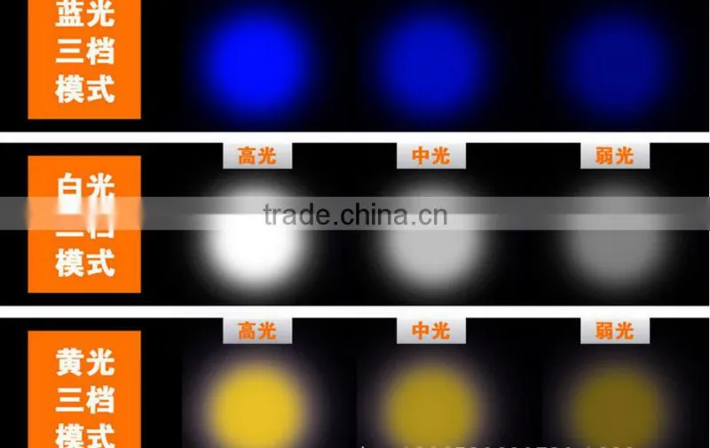 a-ok 3W white LED+3W blue LED +3 LED aluminium fishing light with support and charger