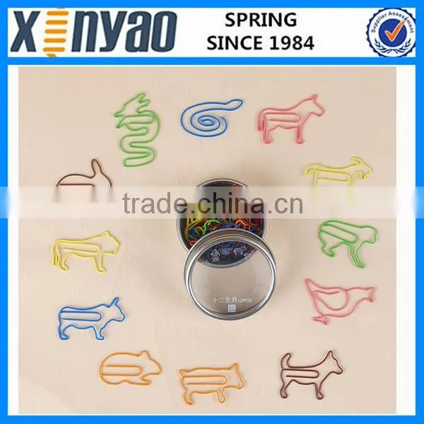 Tin box package 12 shapes variety animal shape paper clips
