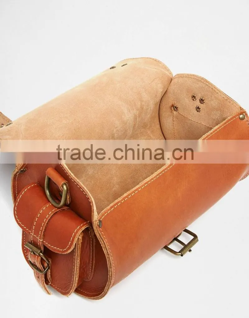 Tan color cross body genuine leather bag