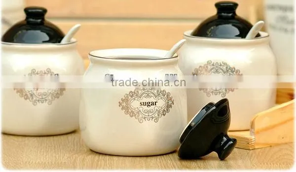hot sale ceramic storage pot with wooden stand