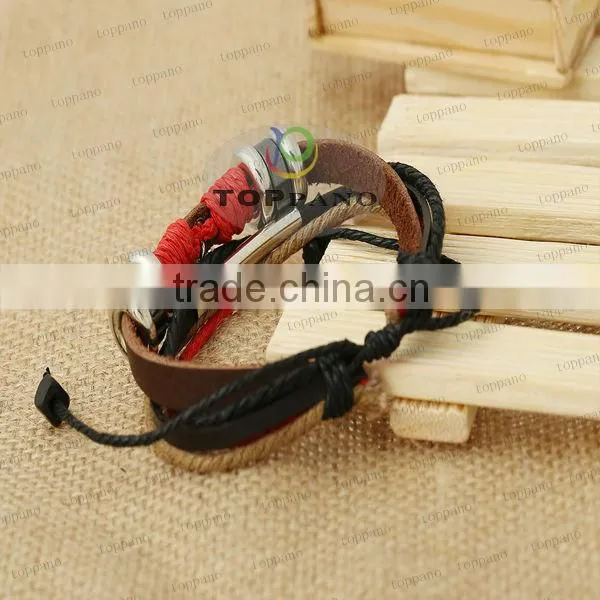 Hot selling leather bracelet vintagle style bead charm leather braided wrap leather bracelet