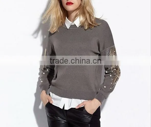 Women Fashion Knit Pullover Bead Sweater