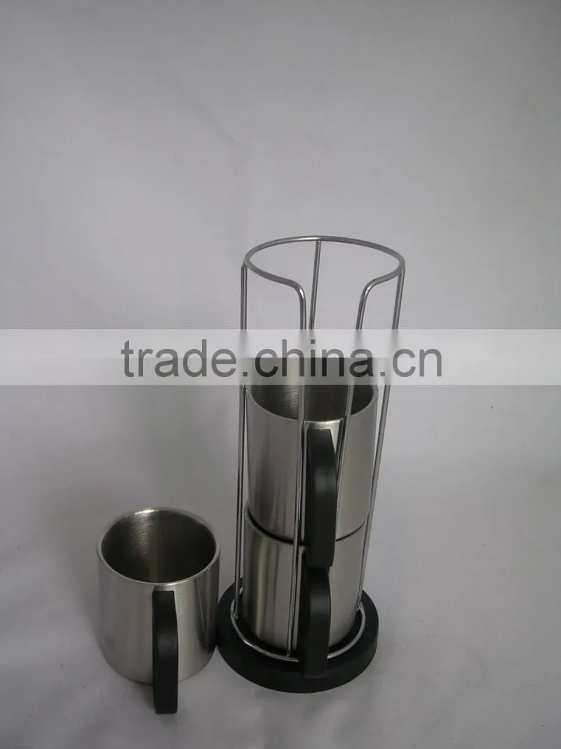 Three piece 220ml cup set one row eco-friendly FDA LFGB double layer stainless steel coffee mug cup tumbler