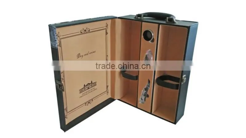 The latest design luxury high quality wooden wine box for two bottles with leather surface