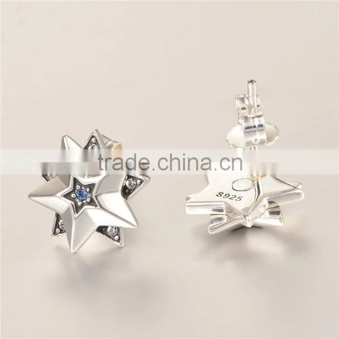 Simple Design Star Shape Stud Silver Earrings For Women