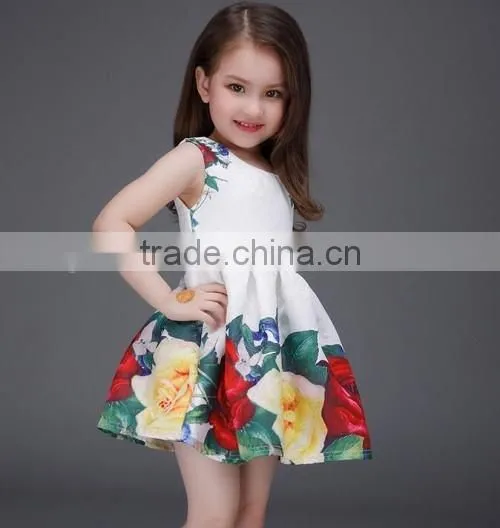 2016 flower printed kid girl baby dress new style summer short Princess baby dress designs