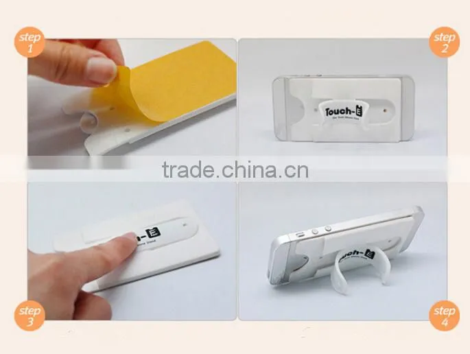 2016 New design Factory supply 3m Sticky Silicone Slap Mobile Phone Card Holder Stand