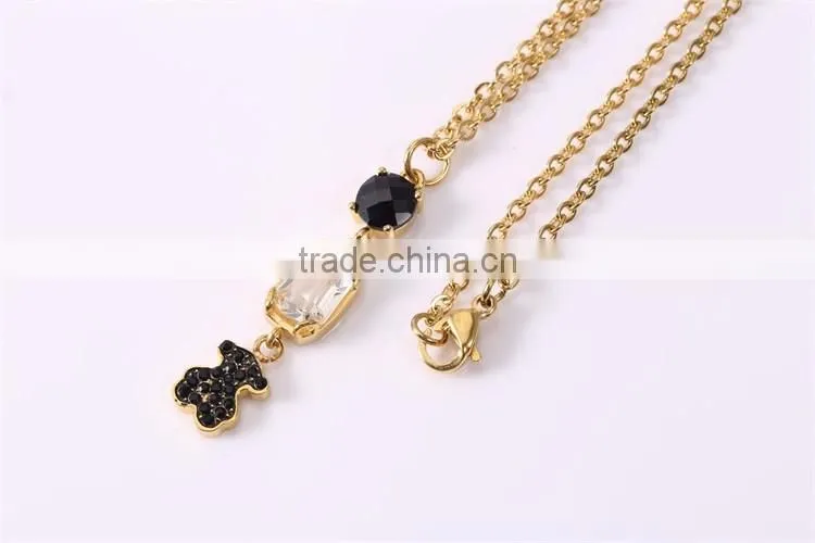 Guangzhou biggest wholesale fashionable black bear pendant gold plated chain necklace
