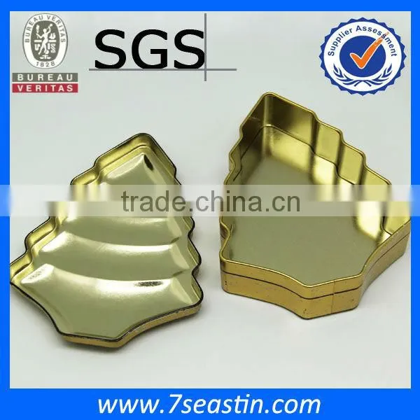 tree shape christmas candy tin box with glory varnish