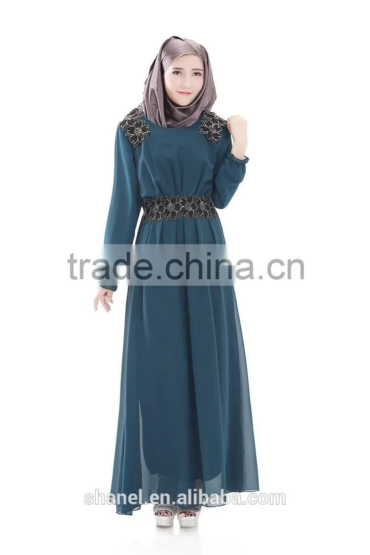 high quality chiffon muslim abaya dress appliqued islamic women clothing