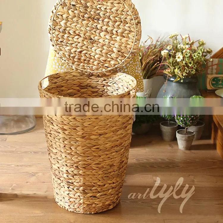 home decoration round water hyacinth storage basket with lid
