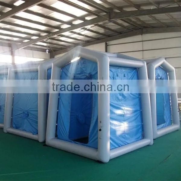 Folding portable inflatable shower decontamination tent for fire fighting