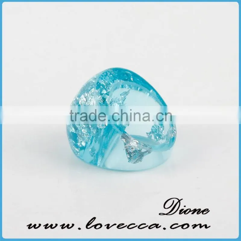 Handmade blue resin ring jewelry clear resin silver foil ring , fake silver Eco-Resin Ring